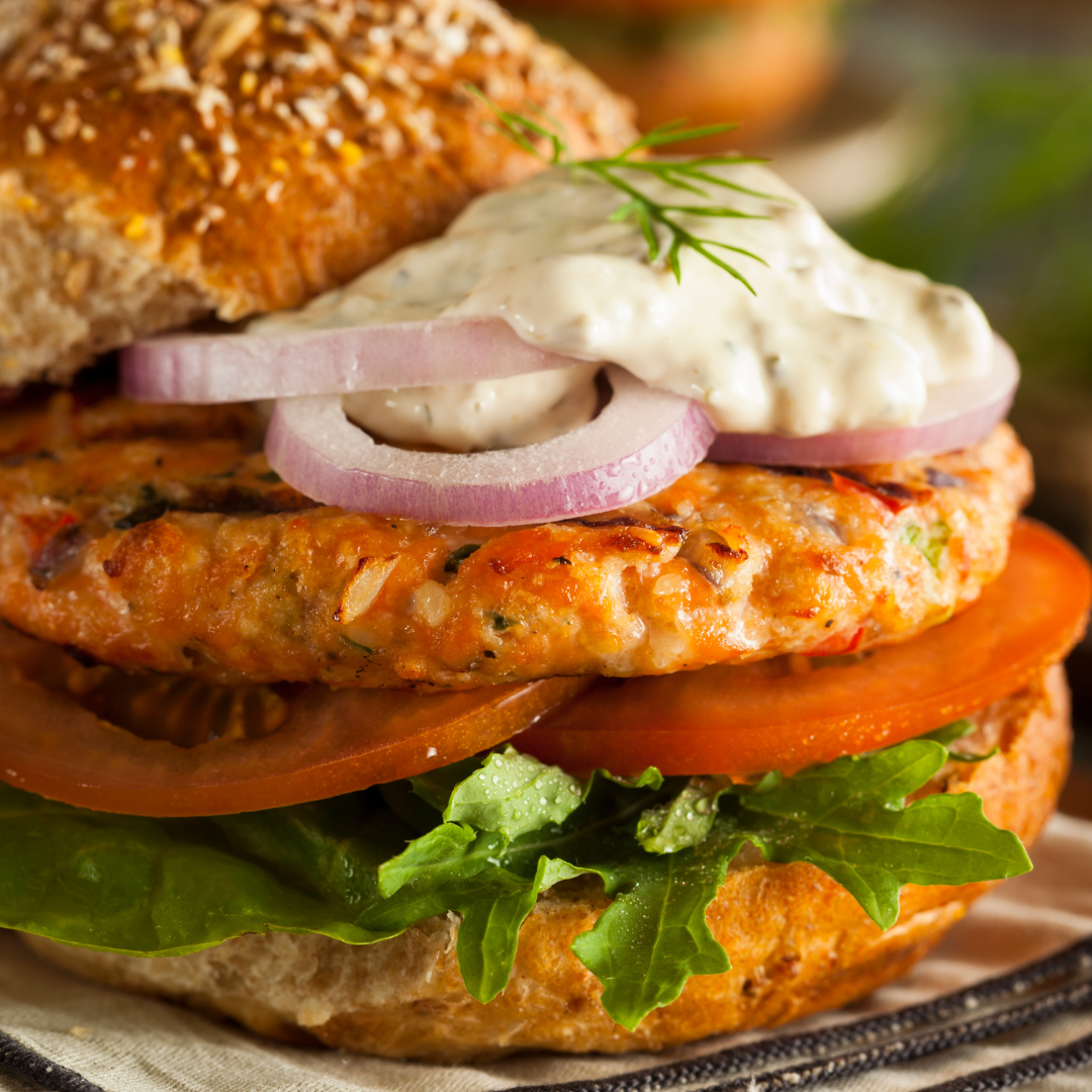 Wild Salmon Burger with Dill Sauce