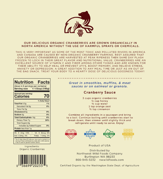 Fresh Frozen Organic Cranberries