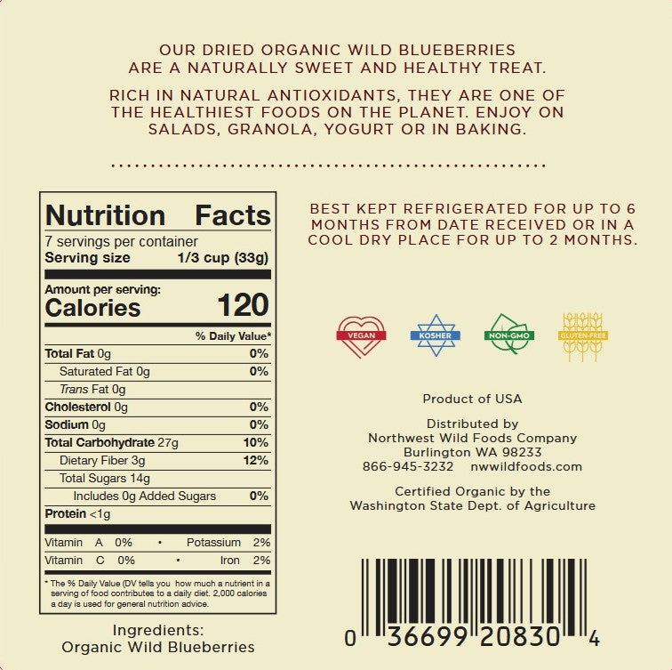 Dried Wild Organic Blueberries