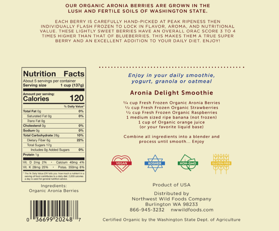 Fresh Frozen Organic Aronia Berries