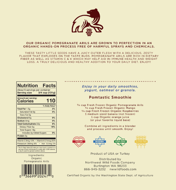 Fresh Frozen Organic Pomegranate Arils