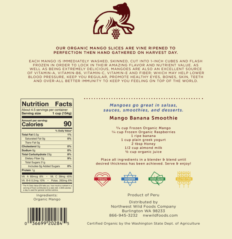 Fresh Frozen Organic Mango Chunks