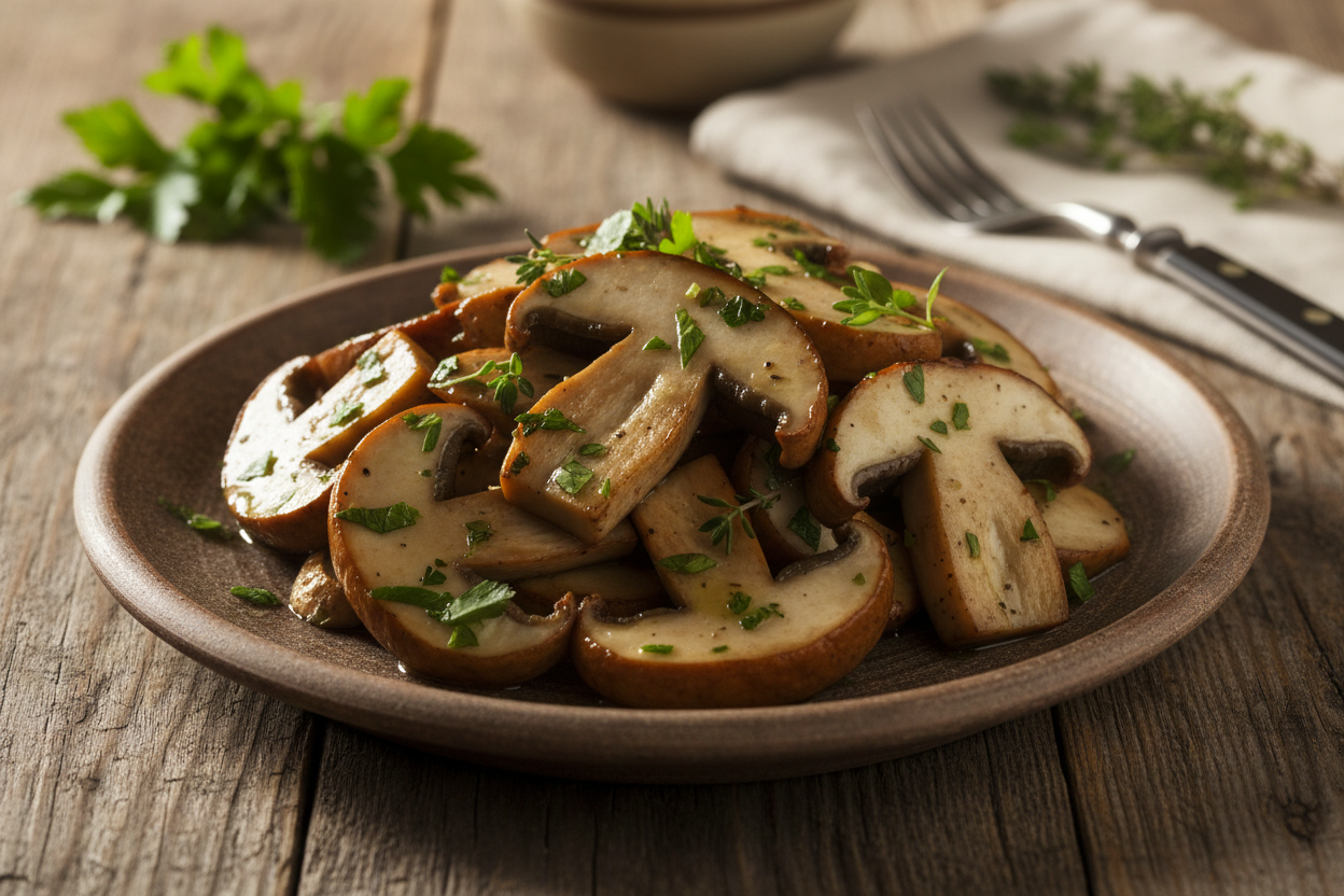 rustic image of fresh porcini on a plate ready to eat