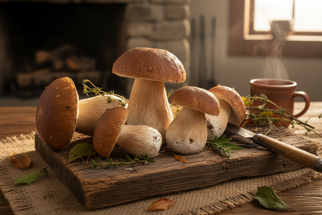 rustic image of porcini mushrooms
