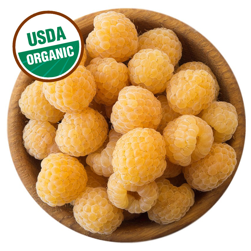 Fresh frozen organic golden raspberries