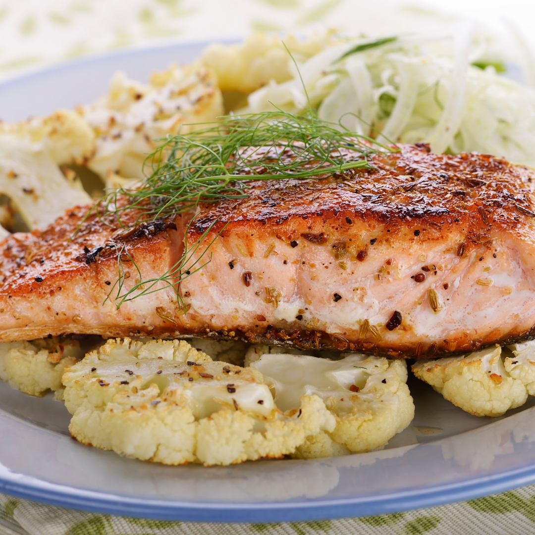 Herbed Salmon with Roasted Cauliflower and Fennel