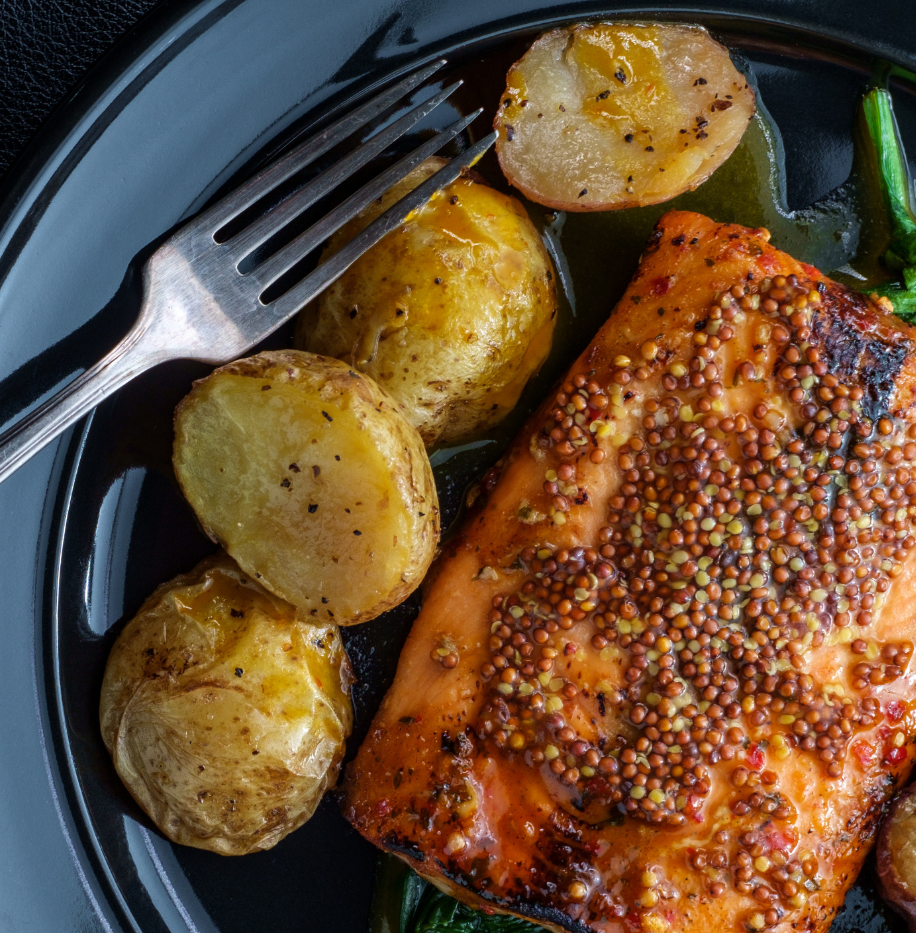 Mustard-Glazed Salmon with Baby Potatoes