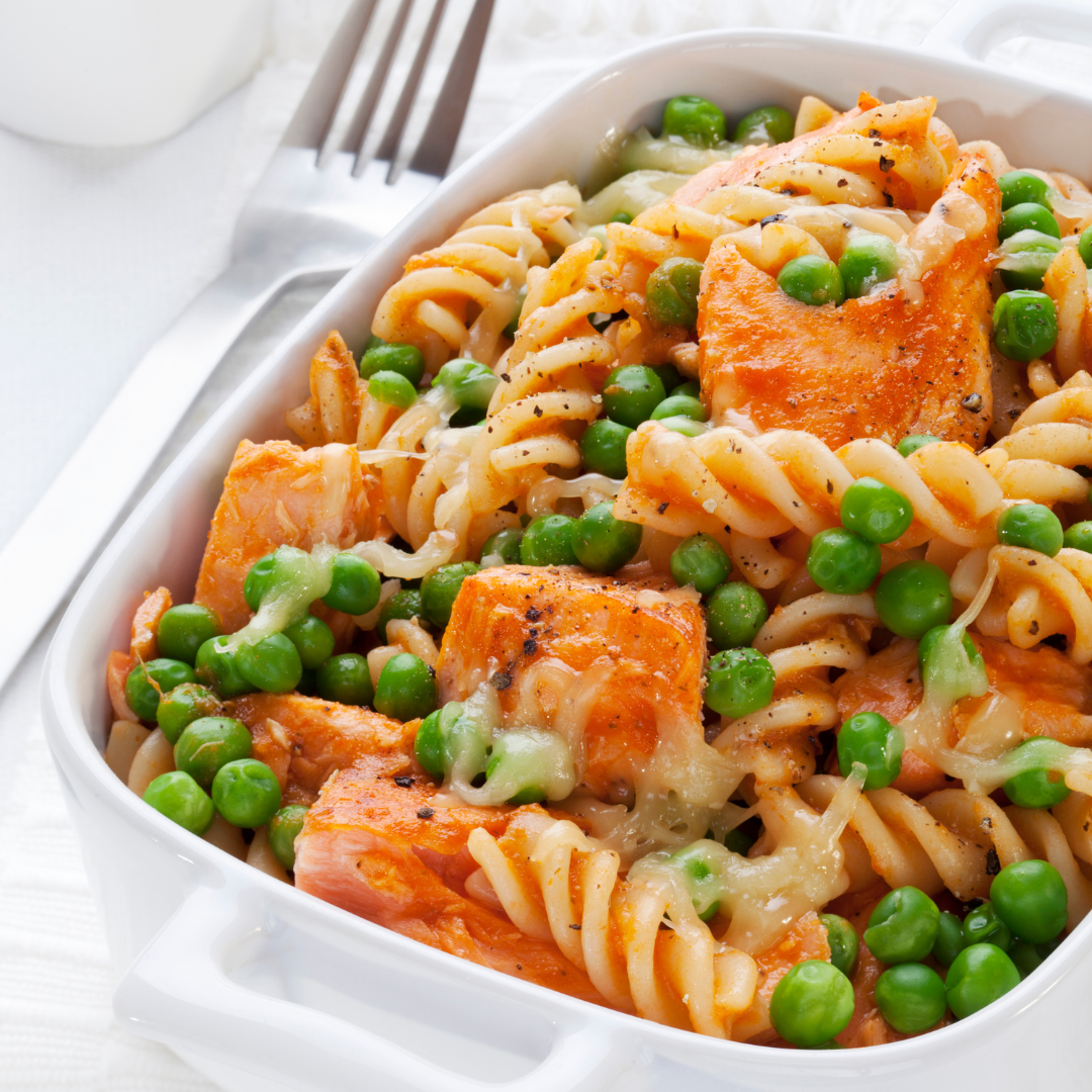 Salmon Pasta Bake with Peas