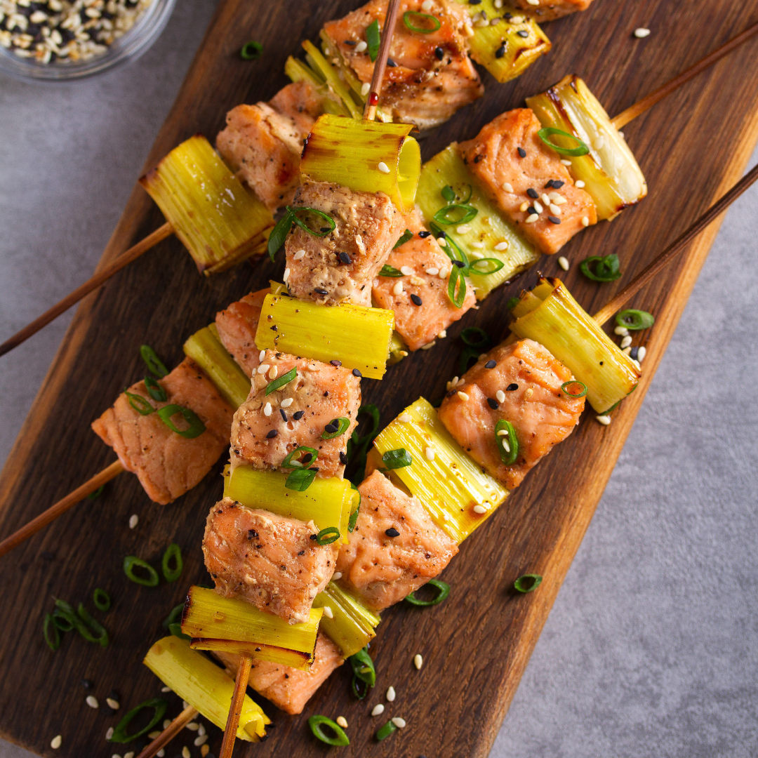 Salmon Skewers with Leeks and Sesame
