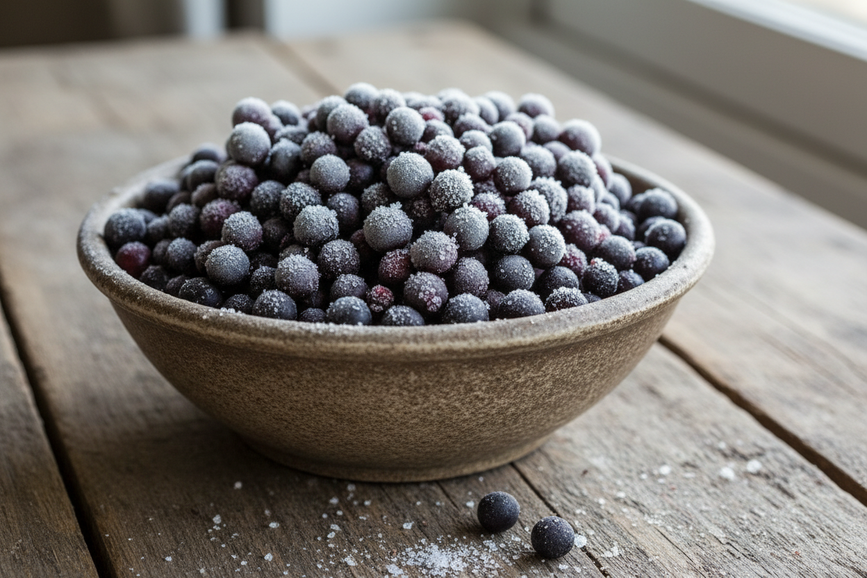 frozen elderberries in a bowl