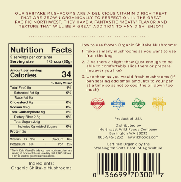 Shitake Label Fresh Frozen Organic Shiitake