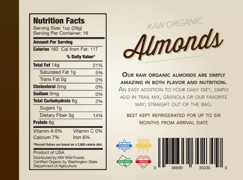 Almonds Label Raw Organic Almonds – Northwest Wild Foods